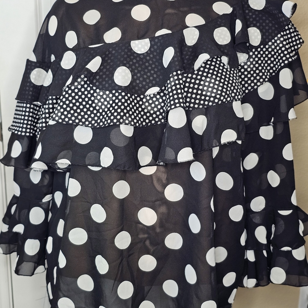 Cato Whimsical Sheer Black & White Polka Dot Blouse Women’s Size 22/24 - Picture 4 of 7
